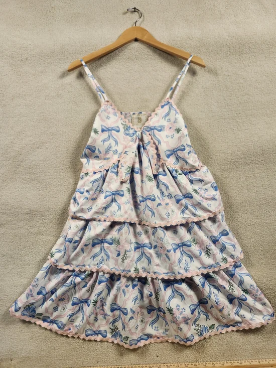 Simply Southern Sz. M Blue Flowy Midi Dress Lined Tiered "Ribbons & Bows" - Picture 1 of 6